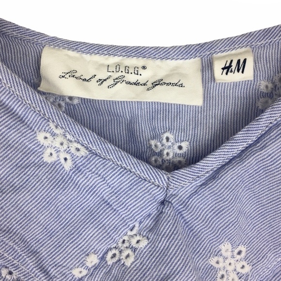 H&M LOGG Cami Top Eyelet Lace Stripe Spaghetti Strap Blue White Lightweight - Picture 6 of 7